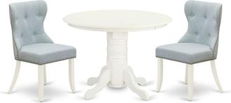 East West Furniture East-West Furniture SHSI3-WHI-15 - A dining room table set of 2 amazing kitchen chairs with Linen Fabric Baby Blue color and a gorgeous modern dining 