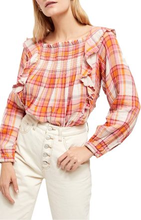 Free People Womens Siena Plaid Pullover Blouse (Multicolor, Large)