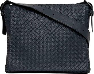 Bottega Veneta Navy Intrecciato Messenger Bag Shoulder Bag (Pre-Owned)