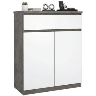 Dmora Dmora - Credenza Julienne, Buffet da soggiorno, Madia da salotto, Dispensa da cucina, 80x40 h100 cm, Cemento e Bianco lucido
