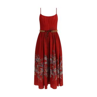 Zimmermann Midi Dresses, female, Red, Size: M Rhiannon Floral Midi Dress
