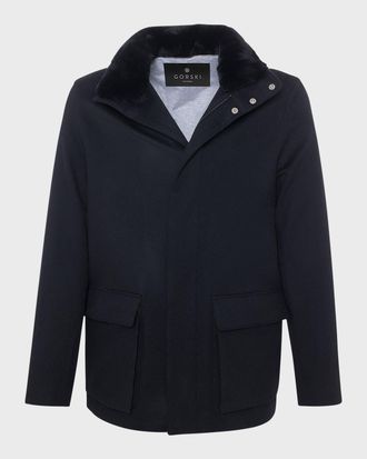 Gorski Men & apos;s Loro Piana Wool Jacket with Detachable Lamb Shearling Collar