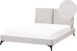 Beliani Cama Con Somier Moderno Tapizado De Pana Somier De Listones Cabecero Acolchado 140 X 200 Cm Beige Claro Melle