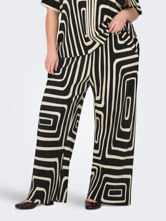 Only Carmakoma Schlupfhose ONLY CARMAKOMA CARRAVENNA PLISSE AOP PANT JRS NOOS, Damen, Gr. XL, L&auml;nge 32, schwarz aop:oatmeal graphic, Jersey, Obermaterial: 100% Polye