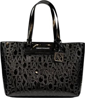 A|X Armani Exchange Stijlvolle Bedrukte Handtas met Binnenzakken - Dames - Shoppers - Zwart - ONE Size - Polyester - Tassen