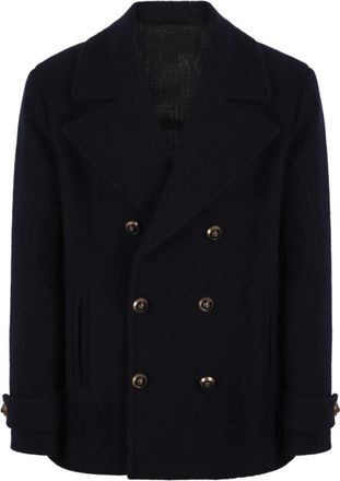 Balmain Double-Breasted Wool Peacoat - Heren - Mantel - Blauw - M - Wol - Jassen