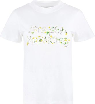 Stella McCartney T-shirt met Geribbelde Halslijn - Dames - T-shirts - Wit - S - Katoen - Tops
