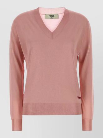 Fendi stretch viscose v neck sweater long sleeves