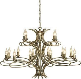 Loops Eaves Hanging Ceiling Pendant Chandelier 18 Lamp Brushed Brass Curved Arm Light