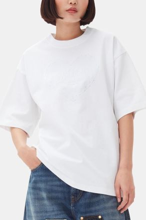 Ganni White Heavy Cotton Drop Shoulder Heart T-shirt - Size XXS Organic