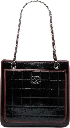 Chanel Pre-owned Tote Bags, female, Black, Size: ONE SIZE Pre-owned Choco Bar Leather Tote Bag