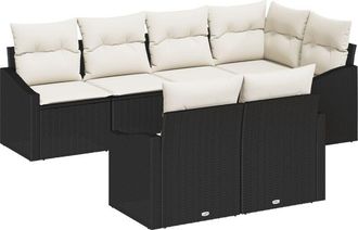 vidaXL Garden Sofa Set 7 pcs Black Poly rattan Vidaxl