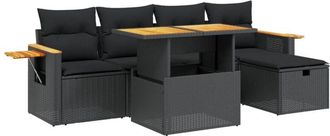 vidaXL Set De Sof&aacute;s De Jard&iacute;n 6 Piezas Y Cojines Rat&aacute;n Sint&eacute;tico Negro Vidaxl