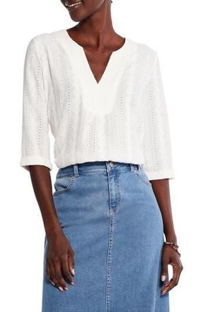 Nic+Zoe Embroidered Eyelet Popover Blouse in Milk White at Nordstrom Rack, Size X-Small