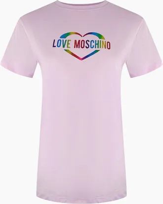 Love Moschino Womens Love Moschino Multi Colour Heart Logo Pink T-Shirt - Purple - Size: 18/16