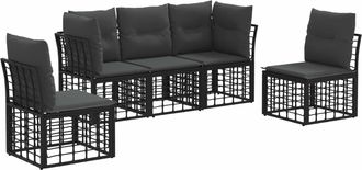 vidaXL Conjunto De Sof&aacute;s De Exterior Negro Poli&eacute;ster Vidaxl