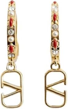 Valentino Garavani Earrings, female, Multicolor, Size: ONE SIZE Gold Bejeweled Hoop Earrings