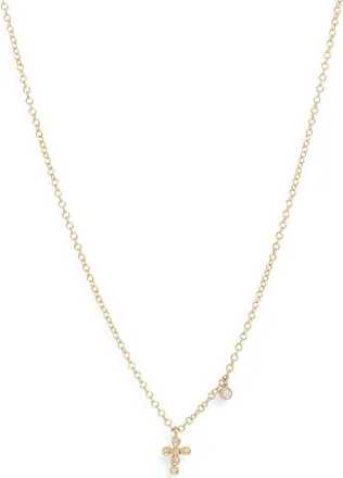 Meira T 14k Gold Diamond Cross Pendant Necklace in Yellow Gold at Nordstrom, Size 18
