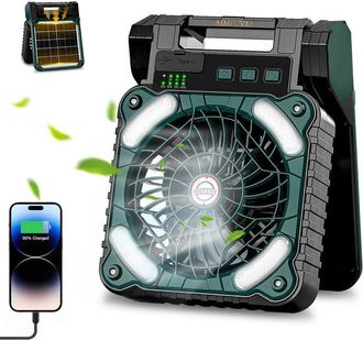 OEM Ventilateur Solaire, Ventilateur Rechargeable 10400 Mah, Lumi&egrave;re Led, Minuterie, 4 Vitesses, Ventilateur Camping Ext&eacute;rieur