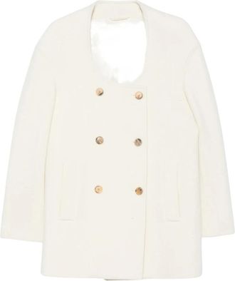 Malo Double-Breasted Coat - Dames - Mantel - Wit - XS - Wol - Jassen