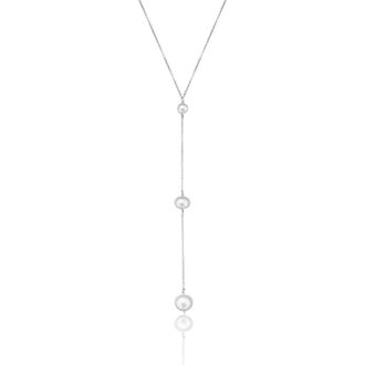 Lily & Roo Silver Three Graduated Pearl Drop Lariat Necklace
