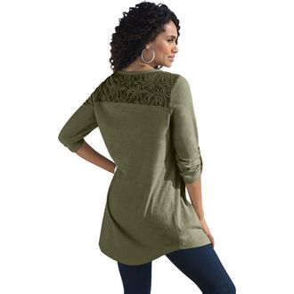 Roaman's Textured Lace Trimmed Tunic in Dark Olive Green at Nordstrom, Size Large