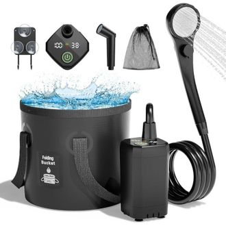 OEM Ducha Port&aacute;til Para Camping De 6000 Mah, Bomba De Ducha El&eacute;ctrica Recargable Con Cubo Plegable De 18 Litros, Pantalla Led Inteligente, M&uacute;ltiples Modos