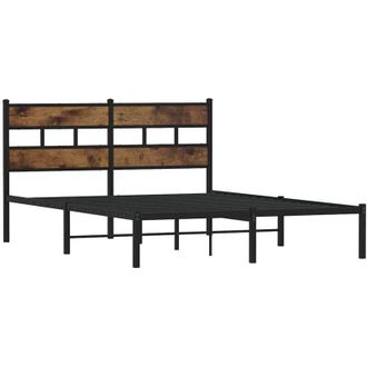 vidaXL Estructura De Cama Sin Colch&oacute;n Metal Roble Ahumado 140x190 Cm Vidaxl