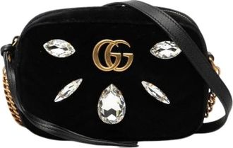 Gucci Pre-owned Cross Body Bags, female, Black, Size: ONE SIZE Pre-owned Crystal-Embellished Velvet Crossbody Bag