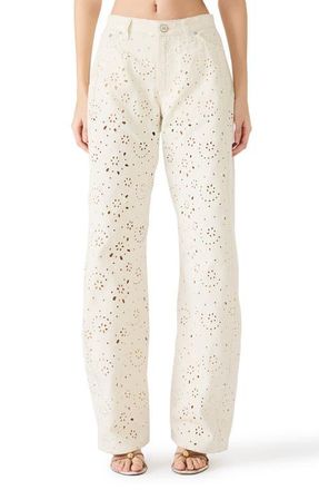 Steve Madden Rori Embroidered Floral Eyelet Wide Leg Jeans in Sea Mist at Nordstrom, Size 30