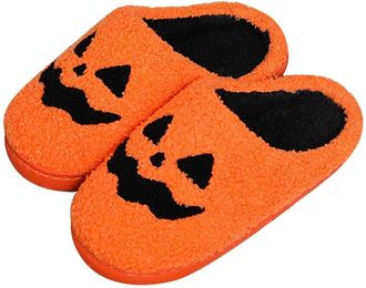 Generic Spooky Slippers Women Pumpkin Slippers Women Cute Halloween Slipper Unisex Fuzzy Slipper Soft Slip On Sliders Warm House Shoes Indoor Casual Slides Co