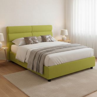 Dmora Cama Doble Bedero, Matrimonio Con Colch&oacute;n Incluido, Desenfundable, Fabricado En Italia, Con Almacenamiento, Verde