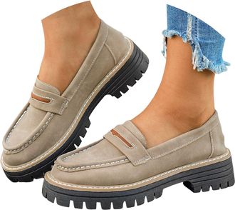 Generic Womens Platform Chunky Loafers Lug Sole Comfortable Slip On Work Business Casual Dress Shoes Women Solid Color Round Toe Lightweight Walking Shoes Non