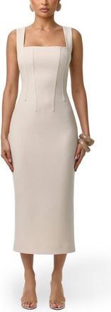Naked Wardrobe Suiting Midi Dress in Melange Beige at Nordstrom, Size X-Small