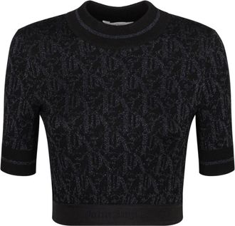 Palm Angels Zwarte Gebreide Top met Metalen Draad - Dames - Ronde hals truien - Zwart - S - Truien & Vesten