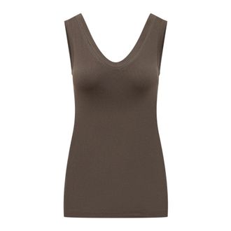 Brunello Cucinelli Brunello Cucinelli, Sleeveless Tops, female, Brown, Size: L Monili Trim Tank
