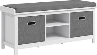 HOMCOM Shoe Bench With Cushioned Seat Fabric Drawers For Entryway Hallway White | TJ Hughes