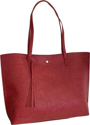 Generic Ladies Fashion Shoulder Bag Solid Color Fringed Leather Large Capacity Shoulder Handbag Laptop Shoulder Bag (Hot Pink, One Size)