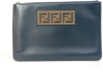 Fendi Black Brown Leather Clutch Bag Pouch (Pre-Owned)