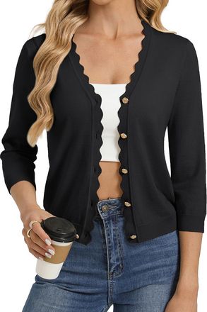 Grace Karin Womens 3/4 Sleeves Cardigans Button Down, Business Elegant Blazer for Women UK, Ladies Summer Cardigan Beach Casual Black S