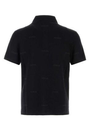 Gucci Mens Embroidered Wool Blend Polo Shirt Blackrock Exterior: Silk T-shirts And Polos