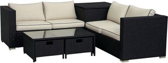 OUTSUNNY 4Pcs Patio Rattan Sofa Garden Furniture Set Table w/ Cushions Black