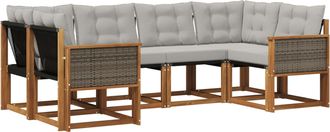 vidaXL Conjunto De Sof&aacute;s De Exterior 6 Uds. Natural Y Gris Claro Vidaxl