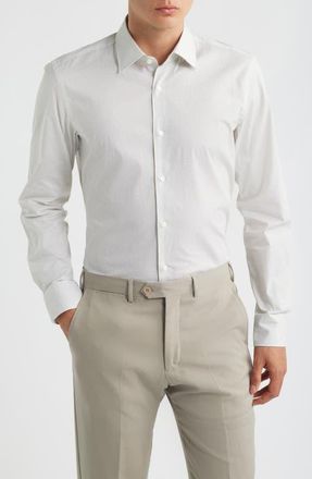 BOSS Hank Kent Slim Fit Stretch Cotton Dress Shirt in White W/Beige at Nordstrom, Size 14.5