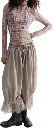 Free People Lyric Sheer Lace Long Sleeve Turtleneck Top In Tea Combo