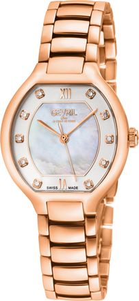 Gevril Group Womens Lugano Swiss Diamond Watch, White Dial MOP IPRG Case, SS/IPRG Bracelet - Rose Gold - One Size