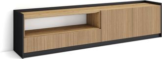 Skraut Home Skraut Home - Mueble Tv, Televisi&oacute;n, Muebles De Sal&oacute;n, Almacenaje, 207x37x50cm, Para Tv Hasta 80, Con Almacenamiento, Estilo Moderno, Roble Y Negro