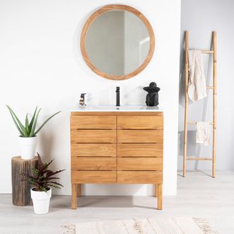 Wanda Collection Mueble De Ba&ntilde;o De Teca Maciza Y Cer&aacute;mica Ananta L80 Cm
