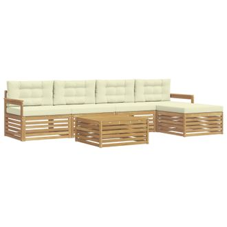 vidaXL Conjunto De Sof&aacute;s De Exterior 7 Pcs Blanco Y Crema Poli&eacute;ster Vidaxl