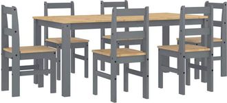 vidaXL Vidaxl - Juego De Comedor Panama 7 Pzas Madera Maciza De Pino Gris